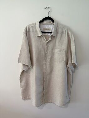 Tommy Bahama 100% Linen Tan Neutral Minimalist Casual Button Down Mens XXL